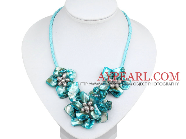 Elegant style smaller sky blue color pearl shell flower necklace