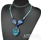 simple and fashion blue agate necklace with round pendant