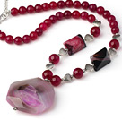 pink agate pendant necklace with extendable chain