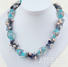 17.5 inches pearl crystal and kyanite and colored glaze necklace with toggle clasp