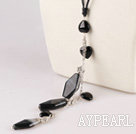 Wholesale black agate necklace with extendable chain