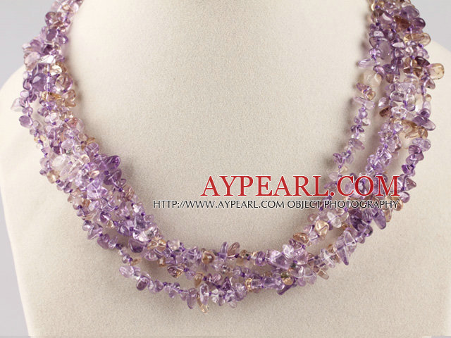 multi strand amethyst and citrine chips necklace with gem clasp