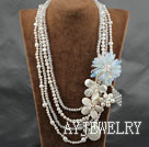 White Series Big Style Multi Strands White Pearl Crystal and Howlite and Shell Flower Party Necklace