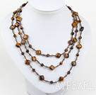 Wholesale fashion long style jewelry  crystal and tiger eye stone necklace