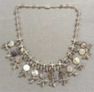 Wholesale Popular New Design Gray Series Agate Bib Necklace With Small Alloyed Chinese Knot