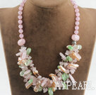 Wholesale gorgeous Biwa pearl crystal and rose quartze necklace