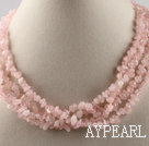 multi strand rose quartze necklace with gem clasp