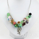 multi color crystal necklace with metal chain