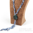 blue gem stone chip agate flower pendant necklace