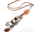 Wholesale Nice Multi Red Agate Necklace And Flower Angel Charm Pendant Necklace With Brown Cords