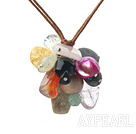 multi color gemstone necklace with extendable chain