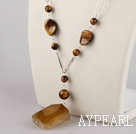 Beautiful Multi Tiger Eye And Faceted Agate Loop Charm Pendant Necklace