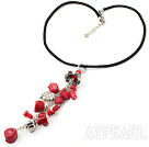 17.7 inches red coral and tibet silver charm necklace with extendable chain