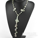 17.7 inches Y shape green jade and grape stone necklace