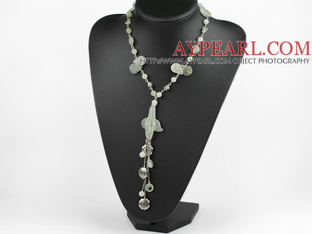 17.7 inches Y shape green jade and grape stone necklace