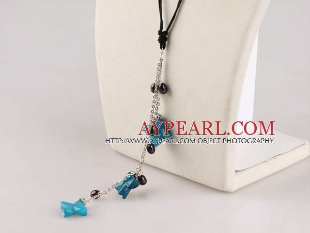 pearl and blue jasper necklace with extendable chain
