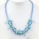 Wholesale blue crystal and colored glaze neckace with extendable chain
