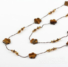 Wholesale fashion long style jewelry  crystal and tiger eye stone necklace