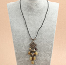 Wholesale Simple Retro Style Chandelier Shape Oval Three Colored Jade Tassel Pendant Necklace With Black Leather