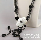 Wholesale black agate and crystal shell flower necklace
