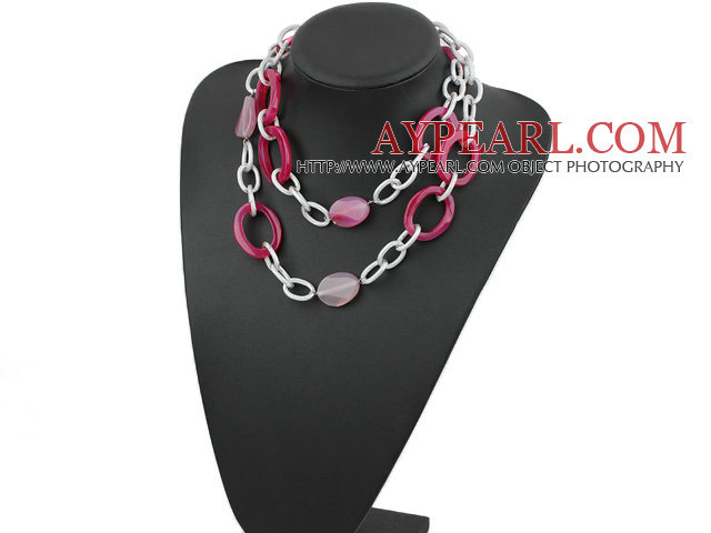 metal jewelry fashion long style pink agate necklace 