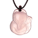 Wholesale Cute Simple Design Fox Rose Quartz Pendant Necklace with Dark Brown Leather
