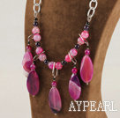chunky stlye pink agate necklace with bold metal chain
