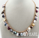 Assorted Multi Color Coin Pearl Necklace with Yellow Metal Chain