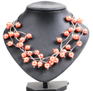 Trendy Style Multi Strand Orange Seashell Beads Twisted Necklace With Bending Alloyed Tube