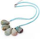 Wholesale Simple Style Fan Shape Big Drop Amazon Stone Necklace with Blue Thread