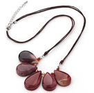 Simple Style Fan Shape Big Drop Silver Leaf Agate Necklace with Blue Thread