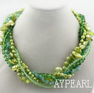 Assorted Green Teeth Shape Pearl Crystal and Aventurine Twisted Necklace