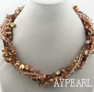 Assorted Brown Freshwater Pearl Crystal and Brown Shell Twisted Necklace
