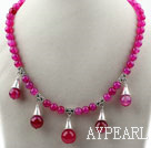 Round Rose Pink Agate Necklace with Lobster Clasp