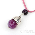 Simple Style Faceted Purple Agate Pendant Necklace