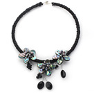 Black Freshwater Pearl and Abalone Shell Flower Choker Necklace
