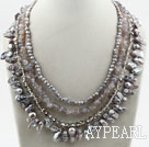 Multi Strands Gray White Freshwater Pearl Crystal and Agate Necklace