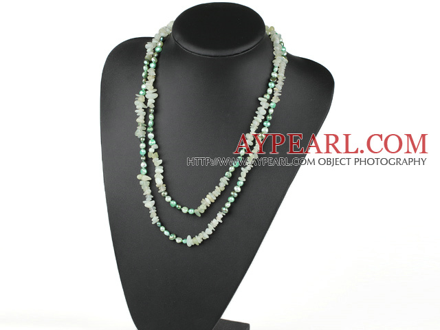 Assorted Green Freshwater Pearl and Serpentine Jade Long Style Necklace