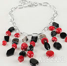 Wholesale chunky styke red coral and black agate beaded necklace with bold metal chain