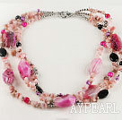 Wholesale 3 strand gorgeous pink opal and black agate necklace