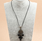Wholesale Simple Retro Style Chandelier Shape Tear Drop Black Agate Tassel Pendant Necklace With Black Leather