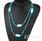 long style 47.2 inches blue pearl  shell and turquoise nekclace