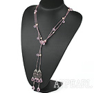 lovely long style 59.1 inches pearl and pink crystal necklace