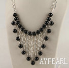 Wholesale vogue jewelry 12mm faceted black agate neclace 