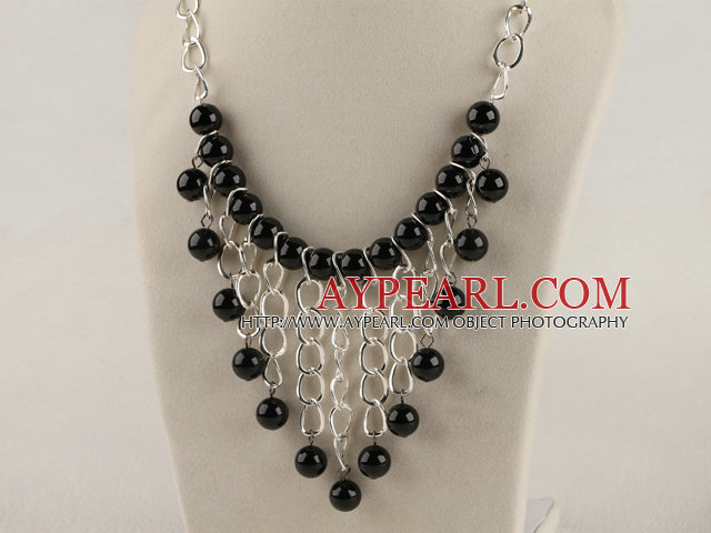 vogue jewelry 12mm faceted black agate neclace 