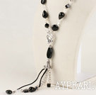Wholesale Y shape 18.1 inches faceted black agate necklace