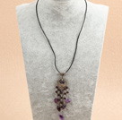 Wholesale Simple Retro Style Chandelier Shape Garnet Amethyst Beads Tassel Pendant Necklace With Black Leather
