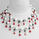 fashion jewelry long style 39.4 inches giant clam red coral and agate necklace