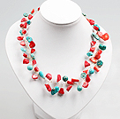 Wholesale Red Coral and Turquoise Beads Crochet Wire Necklace