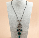 Wholesale Simple Retro Style Chandelier Shape Tear Drop Phoenix Stone Black Agate Beads Tassel Pendant Necklace With Black Leather